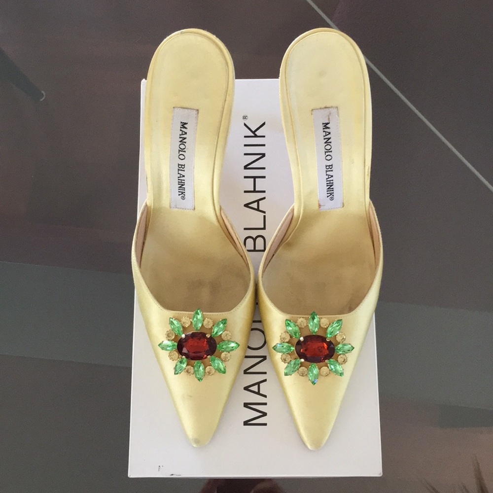 Manolo Blahnik jeweled satin sandals shoes